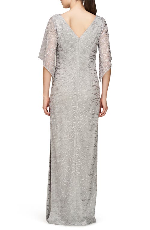 Shop Js Collections Camile Flutter Sleeve Column Gown In Silver Mist