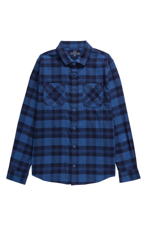 Vineyard Vines Kids' Island Twill Plaid Button-up Shirt In Nautical Navy Plaid