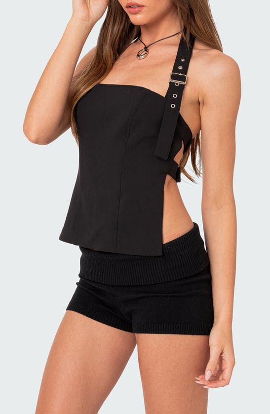 Shop Edikted Buckle Strap Halter Top In Black