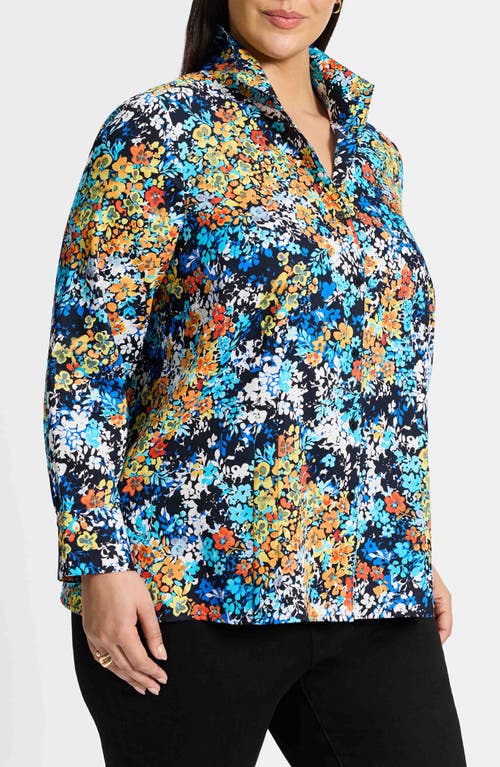 Shop Foxcroft Katie Floral Print Cotton Button-up Shirt In Blue Multi