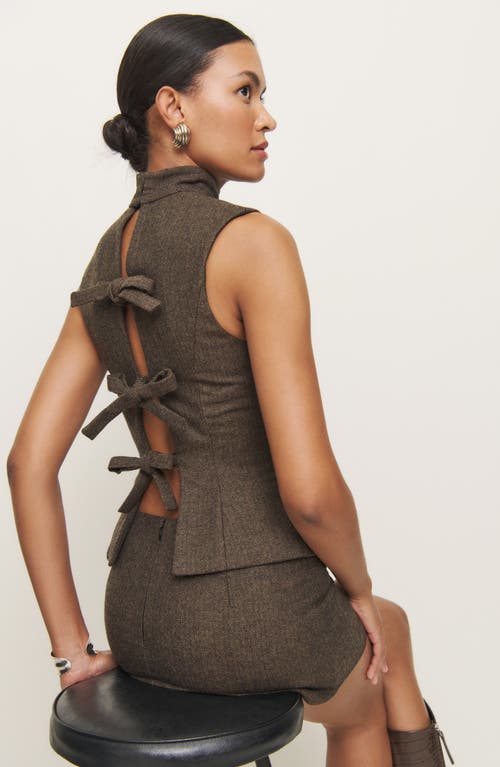 Reformation X Kacey Musgraves Sutton Mock Neck Sleeveless Wool Blend Top In Brown Herringbone