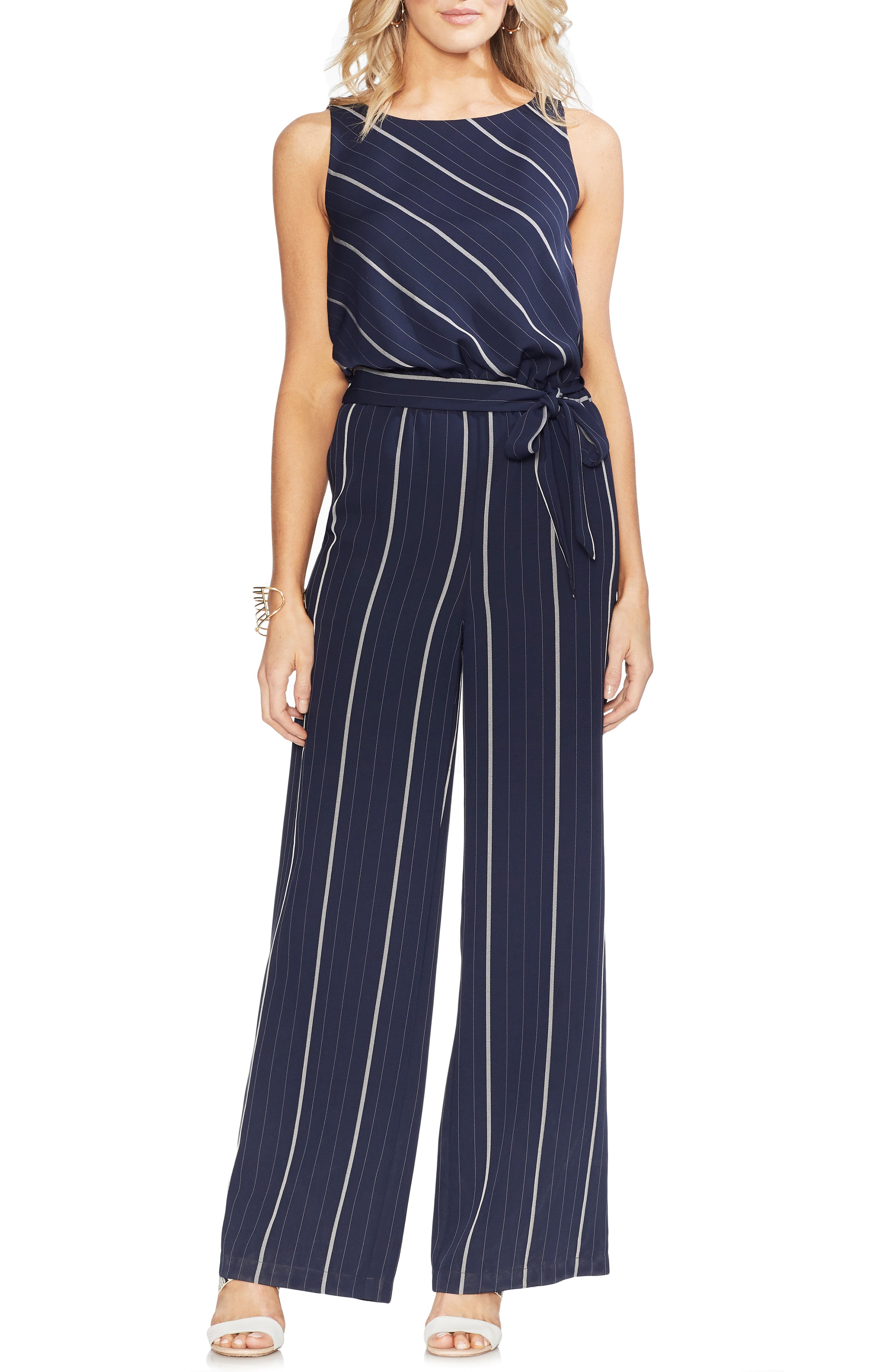 vince camuto striped jumpsuit