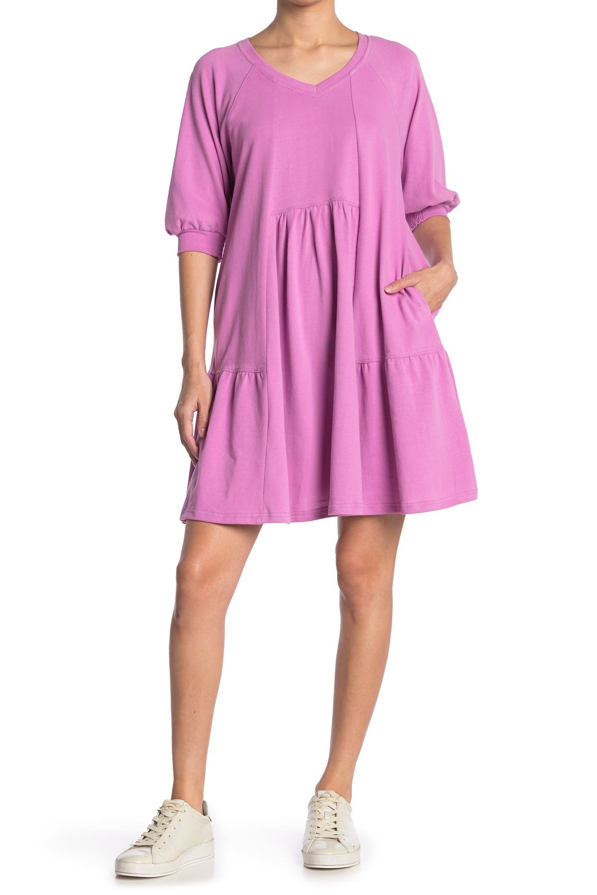 Melloday V-neck Puff Sleeve Babydoll Dress In Medium Purple1