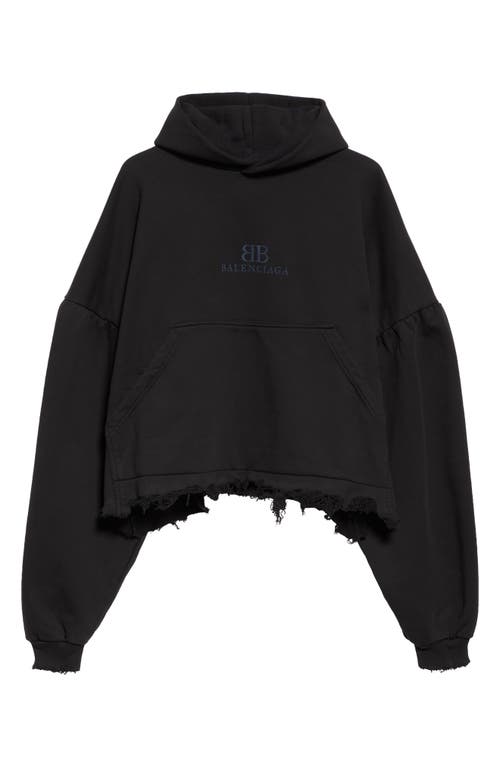 Shop Balenciaga Distressed Cotton Hoodie In 1000 Black