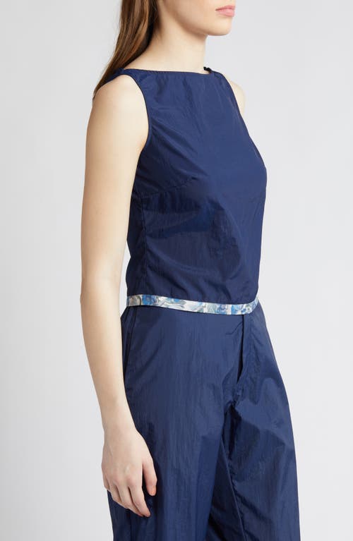 Coming Of Age X Liberty London Heidi Rose Print Trim Nylon Top In Navy/heidi Rose Blue