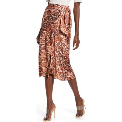 J.o.a. Snake Print Wrap Skirt, Brown