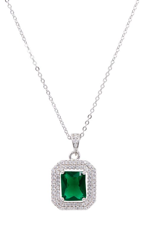 SAVVY CIE JEWELS Double Halo Pendant Necklace in Green at Nordstrom