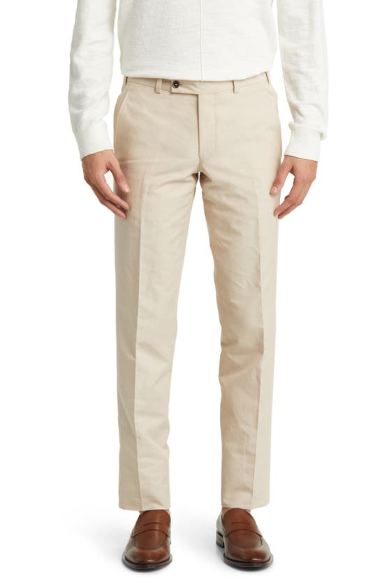 Ted Baker Jerome Flat Front Linen & Cotton Dress Pants In Tan