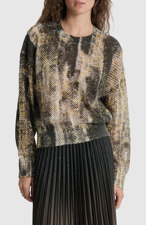 Shop Dkny Mixed Print Mohair Brushed Blend Sweater In Black/ivory/goldenrod