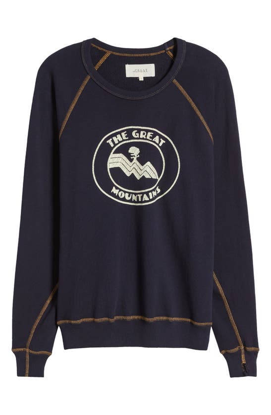 Shop The Great The College Mountain Graphic Cotton Sweatshirt In Stargazer Blue