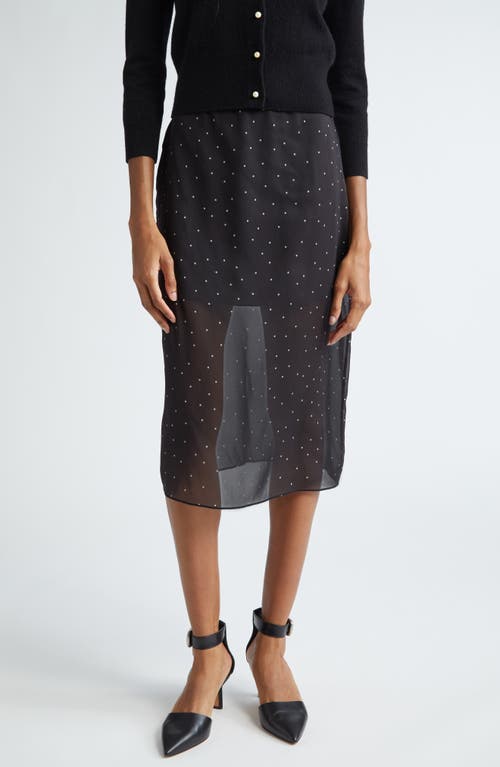 Shop Vince Polka Dot Sheer Stretch Silk Midi Skirt In Black/grey