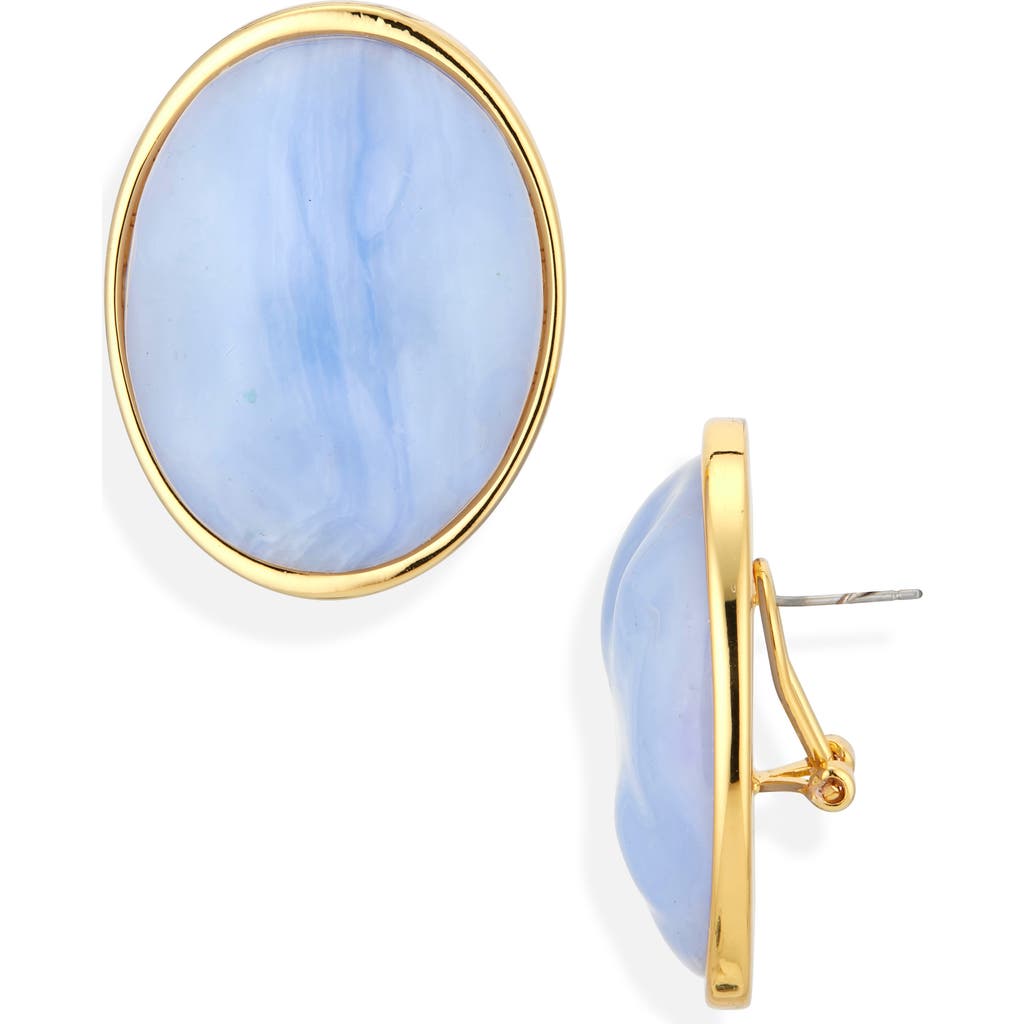 Lele Sadoughi Reflection Button Earrings In Blue Lace Agate
