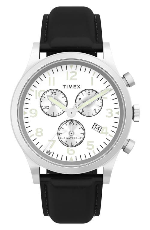 Timex Waterbury Traditional Chronograph Leather Strap Watch, 42mm in Black at Nordstrom