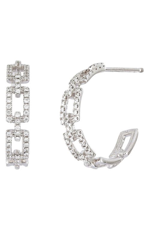 Prism Link Diamond Hoop Earrings in White Gold