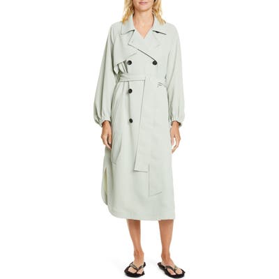 Tibi Drape Twill Trench Dress, Green