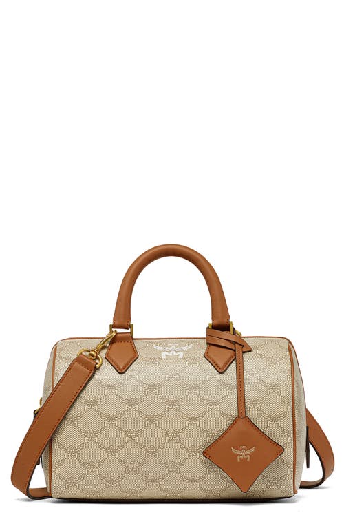 MCM Small Ella Lauretos Boston Coated Canvas Satchel in Oatmeal at Nordstrom