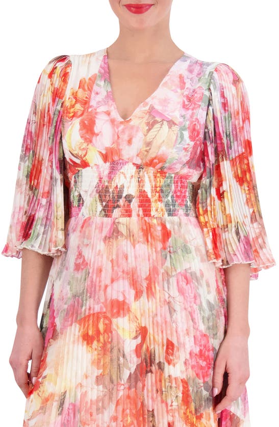 Shop Vince Camuto Floral Print Pleated Chiffon Maxi Dress In Pink