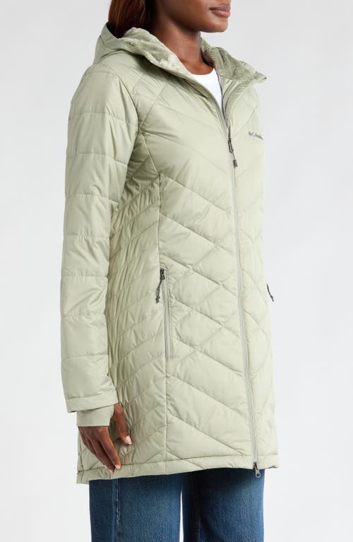 Shop Columbia Heavenly Long Water Resistant Insulated Hooded Coat In Safari