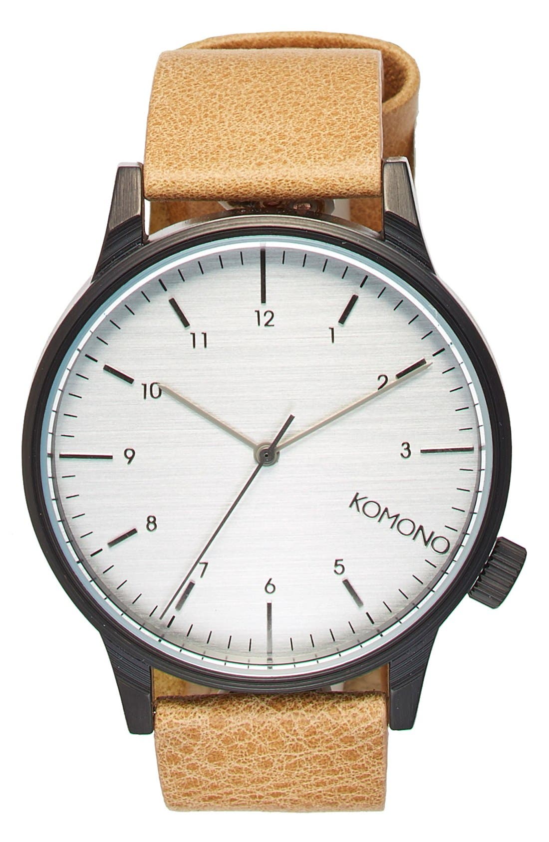 Komono 'Winston Regal' Leather Strap Watch, 42mm Nordstrom
