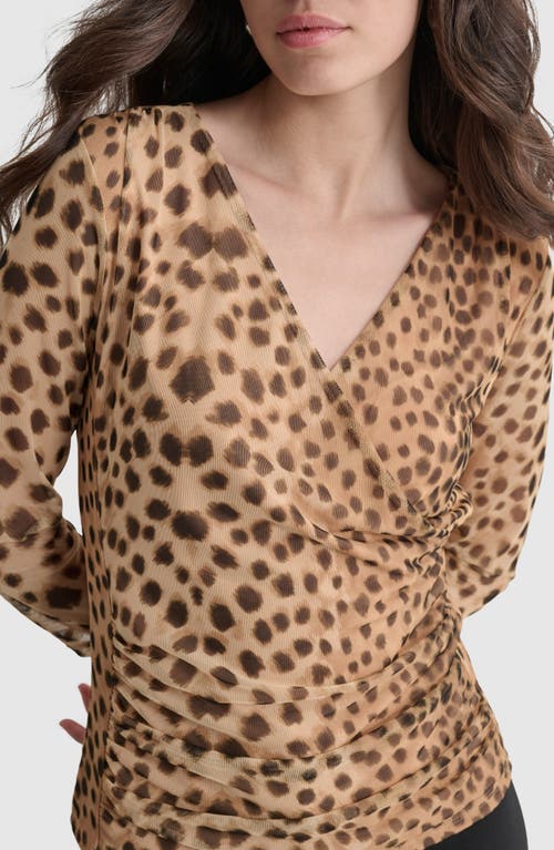 Shop Dkny Print Surplice Mesh Top In Cheetah Repeat