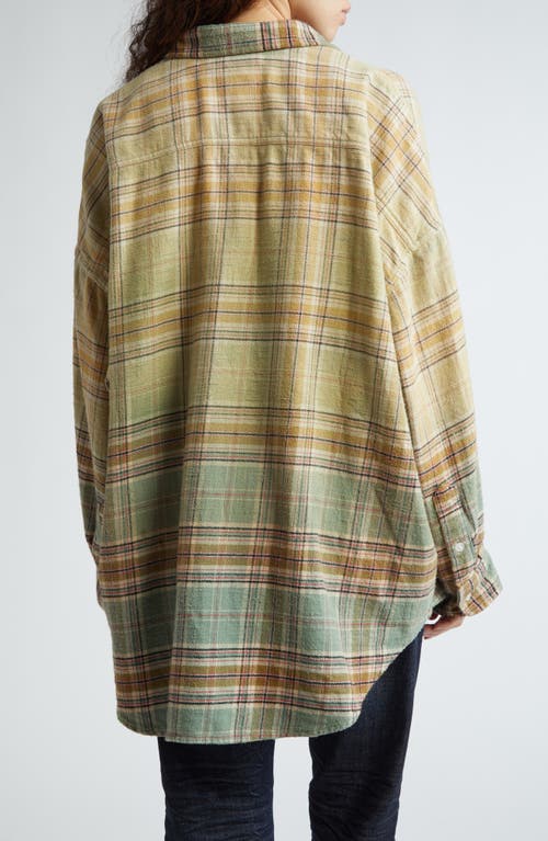 Shop R13 Gradient Plaid Oversize Cotton Flannel Workshirt In Gradient Bleach Green Plaid