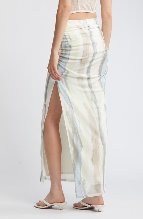 Shop Open Edit Ruched Side Slit Mesh Maxi Skirt In Ivory Seafoam Swirl