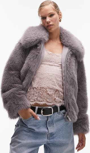 Topshop Crop Faux Fur Coat