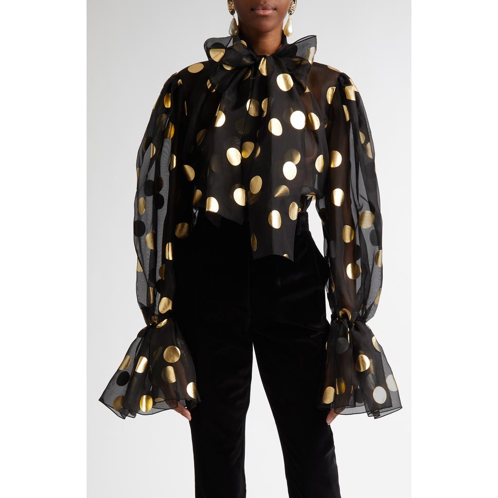 Dolce & Gabbana Silk Organza Lamé Polka Dot Blouse In Hnlm0 Oro Nero