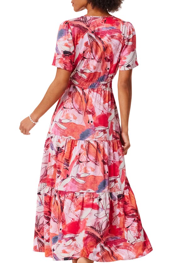 Shop Nic + Zoe Scribble Bouquet Tiered Maxi Dress In Pink Multi