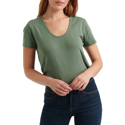 Lucky Brand Pointelle Scoop Neck Top, Green
