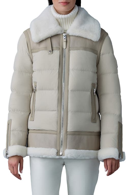 Mackage Lilibeth Shearling Trim Down Parka In Trench-natural