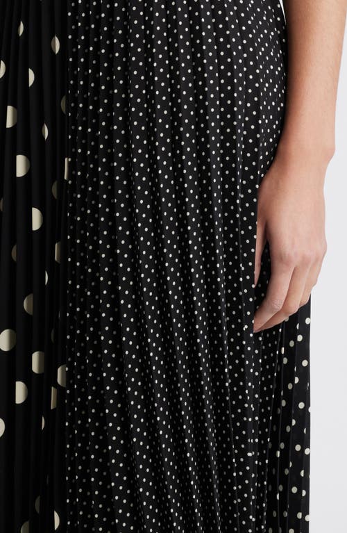 Shop Anne Klein Blocked Polka Dot Pleated Midi Skirt In Anne Black/anne White