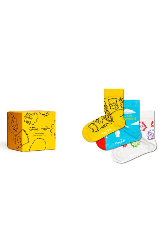Happy Socks X The Simpsons Kids' Assorted 3-pack Crew Socks Gift Box In Yellow Multi