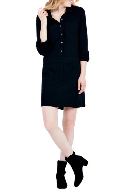 NIC+ZOE Long Sleeve Stretch Cotton Mini Shirtdress in Black Onyx