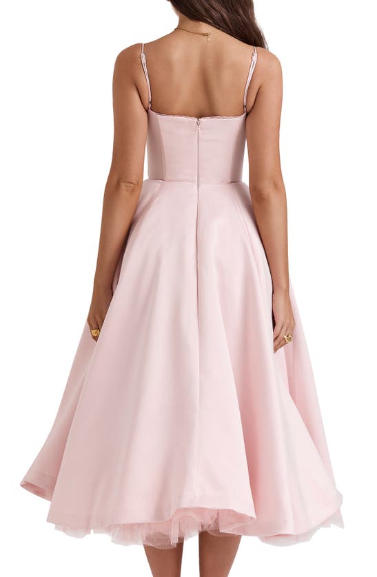 House Of Cb Mademoiselle Bustier Stretch Satin Midi Dress In Pink Salt