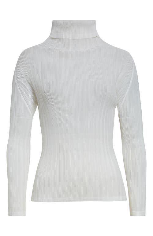 Issey Miyake Pleats Please Pleated Long Sleeve Turtleneck In White