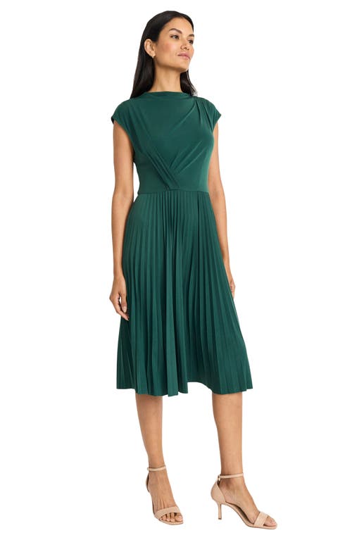 Maggy London Draped Bodice Cap Sleeve Pleated Midi Dress In Pine Grove