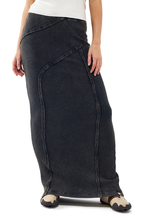 Washed Rib Seam Detail Knit Maxi Skirt in Charcoal