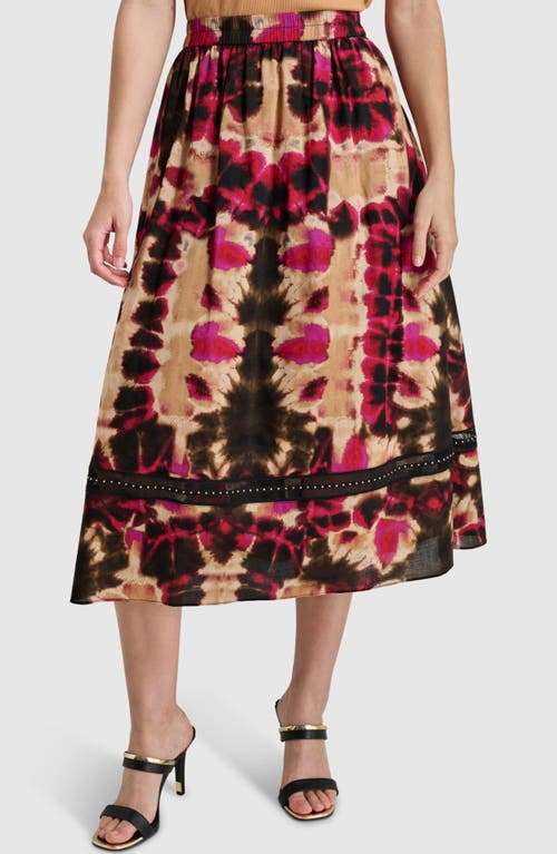 DKNY Stud Detail Cotton Voile Midi Skirt Rippled Inkblot at Nordstrom,