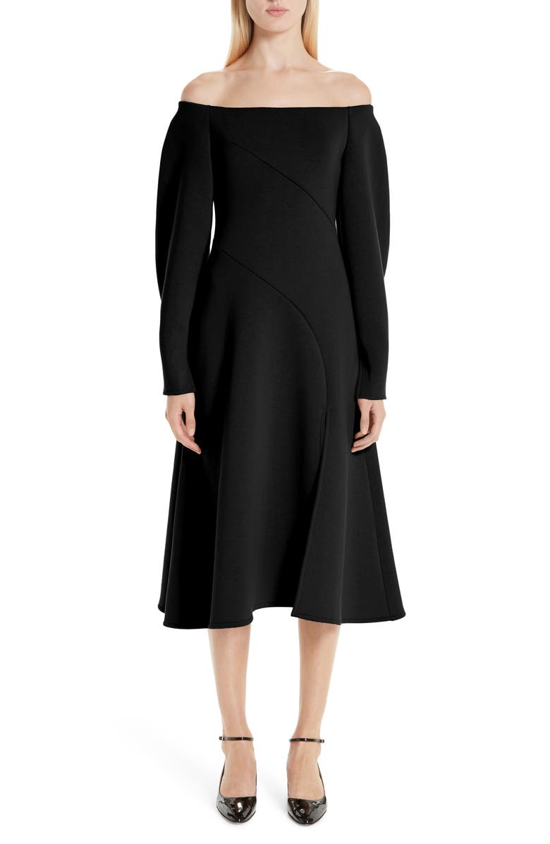 BEAUFILLE Off the Shoulder Dress, Main, color, Black