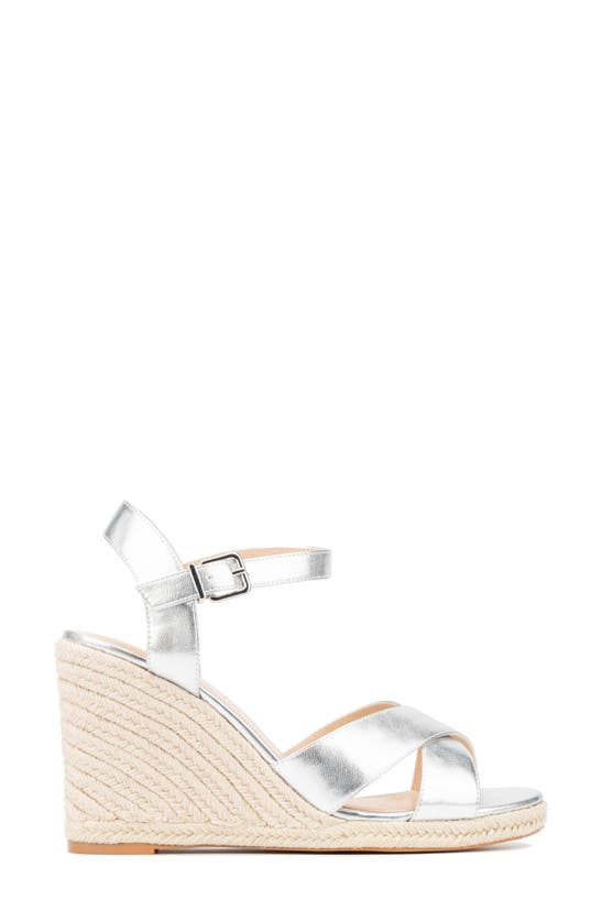 Fashion To Figure Irene Metallic Espadrille Wedge Sandal In Silver