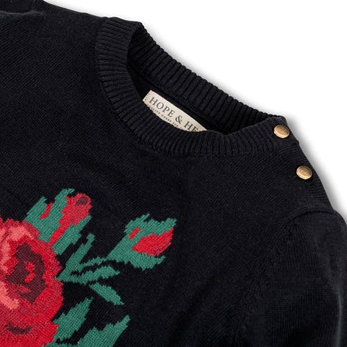 Hope & Henry Baby Girls' Organic Rose Intarsia Sweater, Infant In Black Rose Intarsia