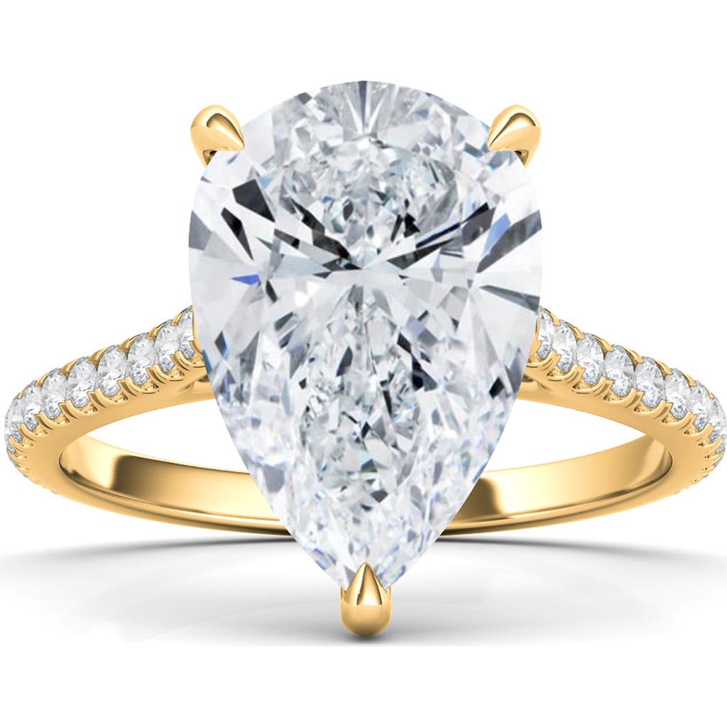 Hautecarat Pear Cut Pavé Lab Grown Diamond Ring In 2.00 Ctw 18k Yellow Gold