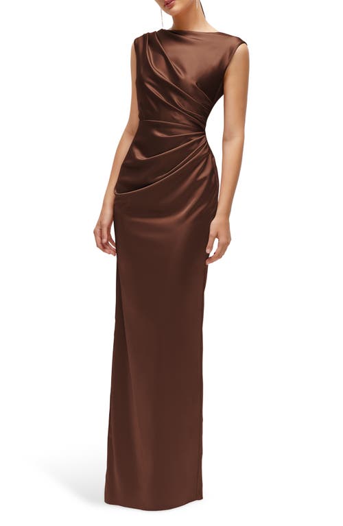 Shop After Six Pleated Cap Sleeve Charmeuse Gown In Cognac