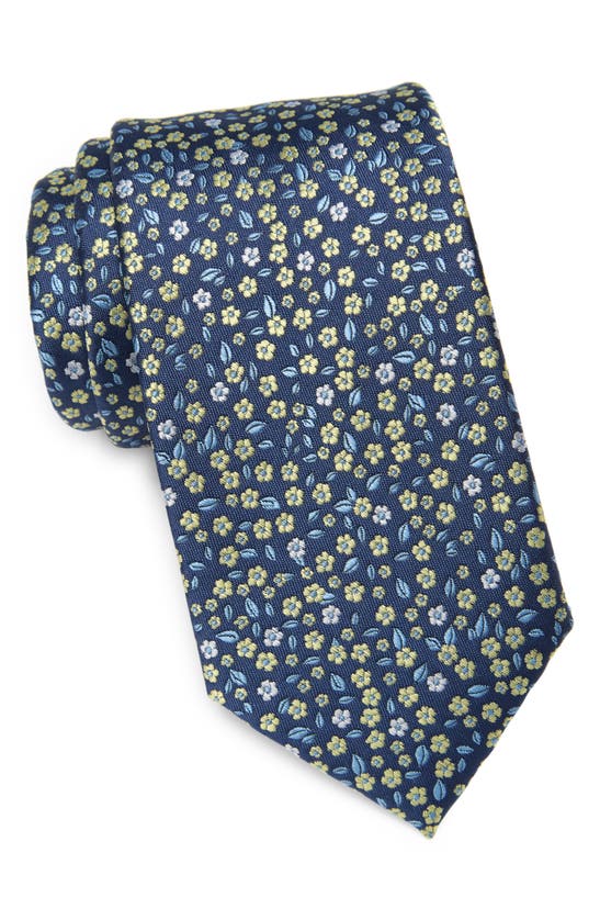 Tommy Hilfiger Botanical Tie In Navy/ Yellow