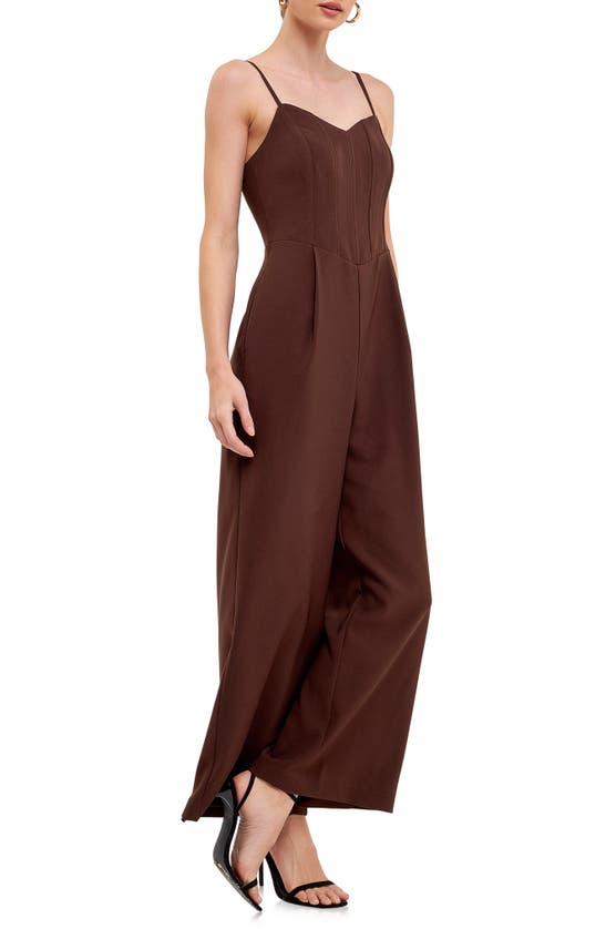 Shop Endless Rose Bustier Wide Leg Jumpsuit In Chocolate