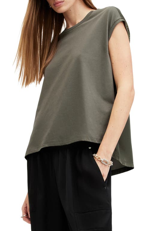 Shop Allsaints Kalma Cap Sleeve Cotton T-shirt In Tarmac Green