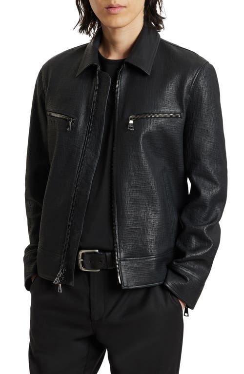 John Varvatos Tilden Embossed Leather Jacket in Steel Grey at Nordstrom, Size 48