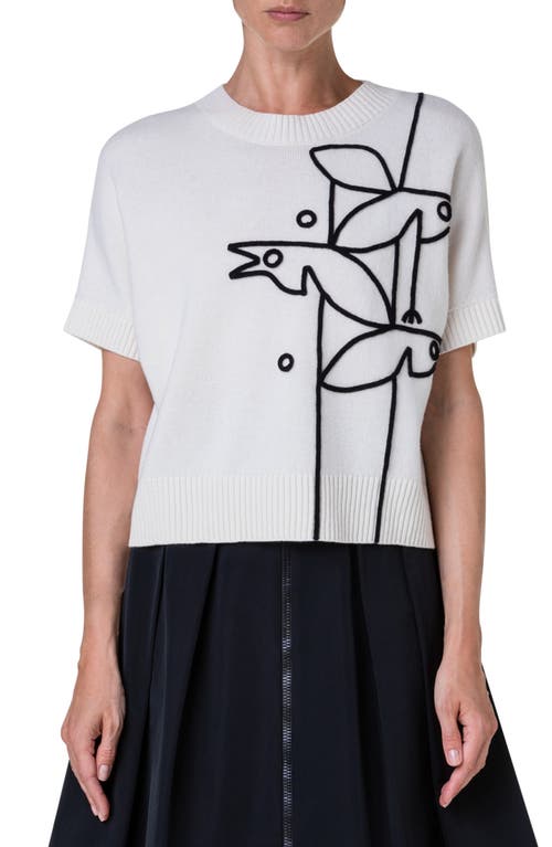 Akris punto Bird Graphic Virgin Wool & Cashmere Sweater in Cream-Black at Nordstrom, Size 12