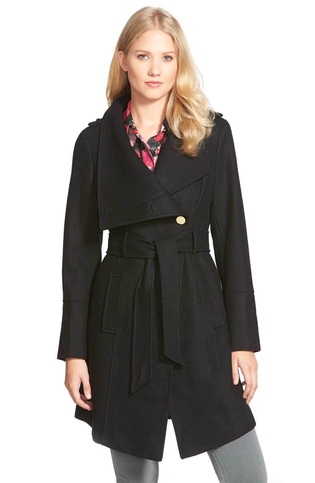 guess asymmetrical belted wool wrap coat